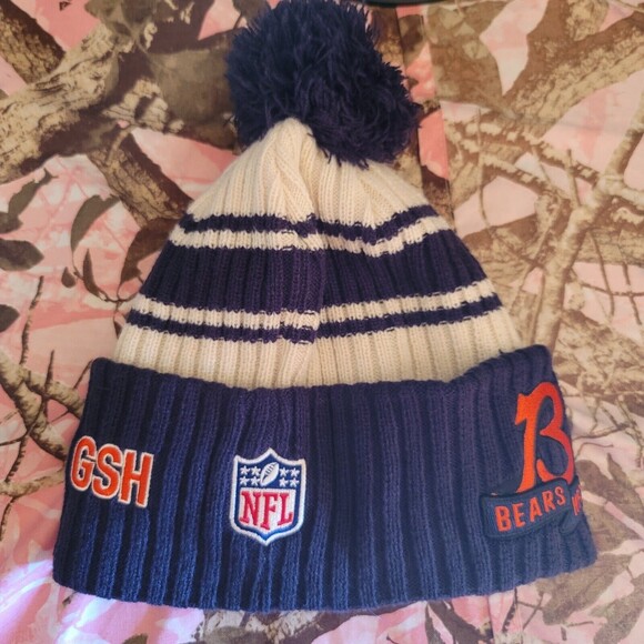 New Era NFL Chicago Bears Pom Knit Hat Navy And White One Size Fits Most - Picture 1 of 8